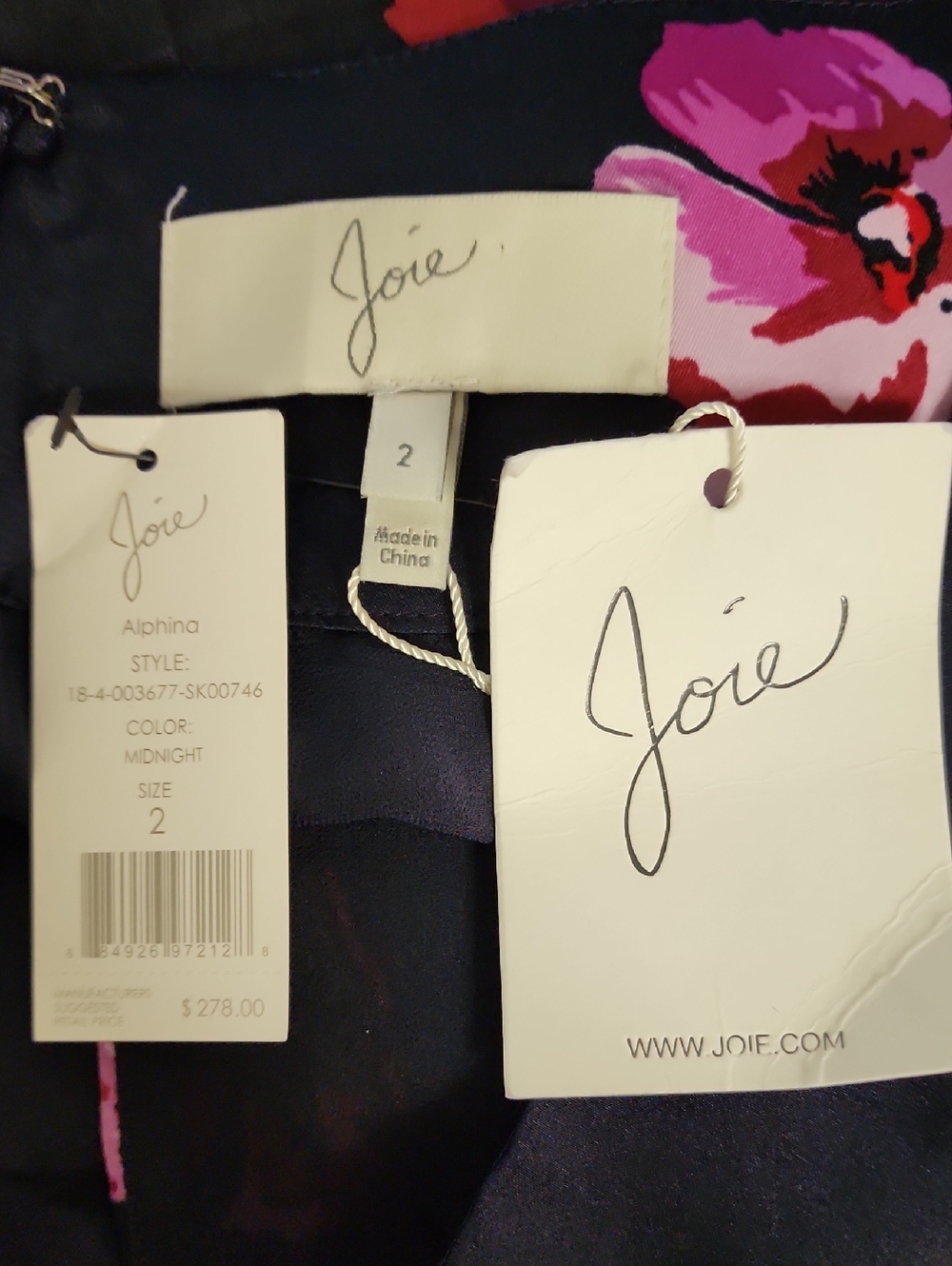 Joie Alphina Floral Draped Pencil Skirt NWT Silk Look Navy Pink Size 2 - Picture 9 of 10